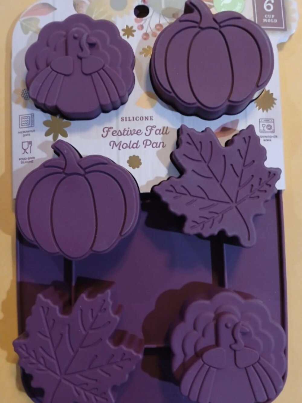 Fall Silicone Baking Molds, 6-Cavity Nonstick Tray, Purple, New